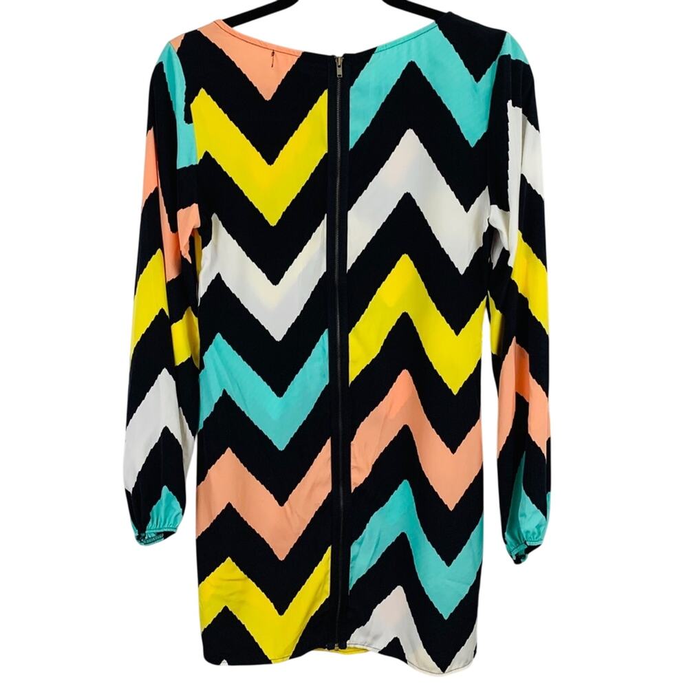Fab'rik Womens pink black yellow white blue chevron dress w exposed zipper small - Picture 5 of 5